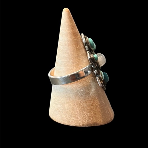 Turquoise & Moonstone Snowflake Ring - Picture 3 of 5
